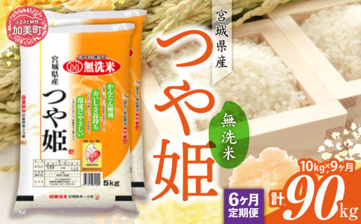 【定期便9回】令和6年産 宮城県産 つや姫 無洗米 10kg(5kg×2）×9回 [カメイ 宮城県 加美町 ] お米 こめ コメ 精米 白米 | km00014-r6-10kg-9 1547677 - 宮城県加美町