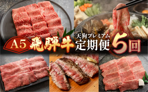 【定期便5回】A5 飛騨牛 天狗 牛肉 (ステーキ / すき焼き / 焼肉 / サーロイン /イチボ ランプ /カルビ ) お楽しみ 肉 定期便 下呂温泉 おすすめ 赤身 霜降り 希少部位 もも すきやき 食べ比べ 高級牛肉 焼き肉 100000円 10万円 1200756 - 岐阜県下呂市