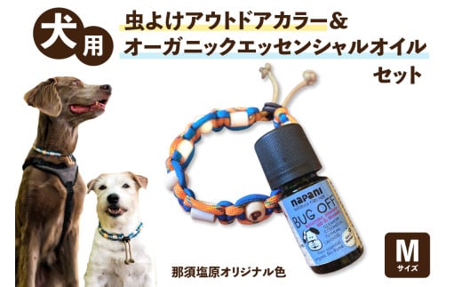 犬用虫よけアウトドアカラー＆オーガニックエッセンシャルオイル セット　那須塩原オリジナル色　Mサイズ ns105-001-M　【首輪 ドッグカラー チョークカラー 防虫 虫除け バグオフ】