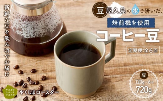 【定期便 全6回】【豆】屋久島の水で研いだ（焙煎機を使用した）コーヒー（1回分120g） 971423 - 鹿児島県屋久島町