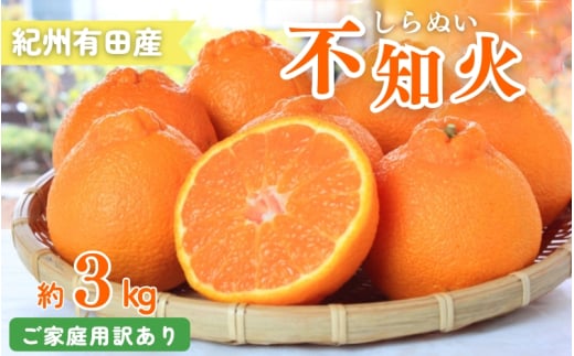 【ご家庭用訳あり】紀州有田産不知火(しらぬひ) 約3kg 【予約】※2025年2月中旬頃～3月上旬頃に順次発送予定(お届け日指定不可)【uot830】 1549636 - 和歌山県太地町