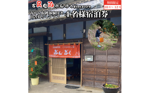 古民家民泊ぶんぶく 4名様宿泊券 田舎暮らし＋みかん収穫体験付きプラン 1548173 - 徳島県勝浦町