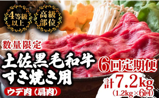 【定期便6回】土佐黒毛和牛ウデ肉すき焼き用 計7.2kg（1.2g×6ヶ月連続お届け)  3Mコース | 特撰 ウデ肉 肩肉 最上位等級 A4 A5 最高ランク 贅沢 すきやき スキヤキ用 鍋 焼肉用 小分け 冷凍 国産 牛肉 高知県 須崎 TM67000 1703611 - 高知県須崎市