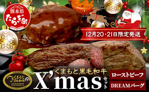 くまもと黒毛和牛 《 クリスマス セット 》ローストビーフ 500g ・ DREAMバーグ 150g×5パック ※12月20・21日限定発送※ 黒毛 和牛 100％ ハンバーグ ごちそう ロースト ビーフ クリスマス X'mas 113-0527