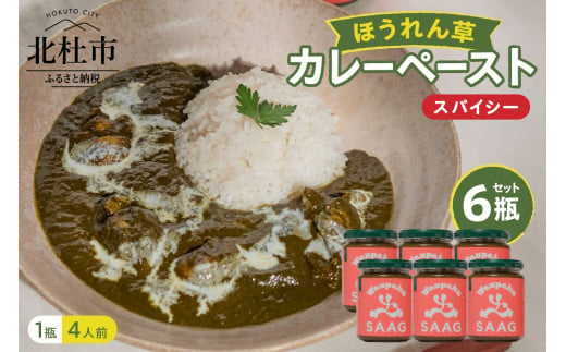 スパイシーほうれん草カレーペースト6瓶セット カレー ペースト 24人前 スパイシーほうれん草 6個 保存着色料 無使用 瓶詰 持ち運び アウトドア 仕送りギフト 山梨県 北杜市