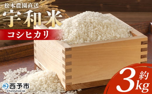 ＜令和6年産 松本農園直送 宇和米（コシヒカリ）約3kg＞ こしひかり 米 コメ こめ 白米 精米 うわまい ウワマイ ご飯 新鮮 3キロ お弁当 朝 昼 夜 国産 特産品 愛媛県 西予市【常温】 249270 - 愛媛県西予市