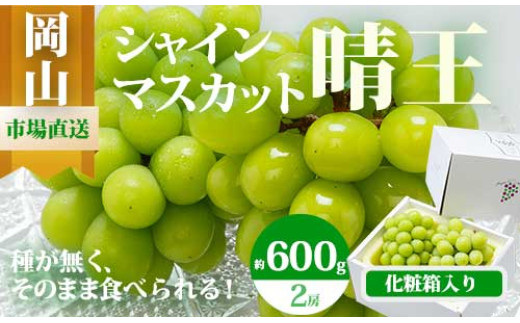 ZZ-18　【令和7年発送・先行予約】岡山県産　シャインマスカット（1房600g以上・晴王）2房　化粧箱入り 1509674 - 岡山県和気町