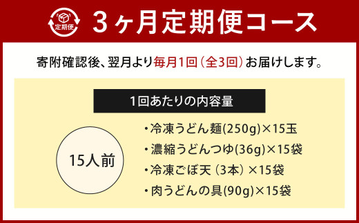 【定期便3カ月】 資さん肉ごぼ天うどん（15人前）×3回