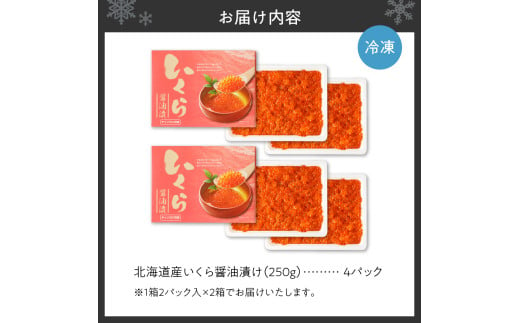 北海道札幌市のふるさと納税 北海道産 いくら醤油漬け 1kg いくら 250g×4個 化粧箱入り イクラ 鮭いくら 醤油漬け 濃厚 鮭卵 魚卵 海鮮 魚介類 魚介 グルメ 冷凍 お取り寄せ 小分け パック 北海道 札幌市