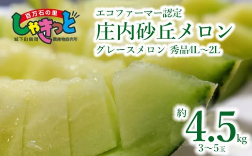 【令和7年産先行予約】 庄内砂丘グレースメロン 秀品4L～2L 約4.5kg(3～5玉) 山形県鶴岡産　百万石の里しゃきっと　K-739 339040 - 山形県鶴岡市