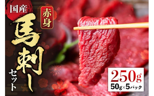 ★レビューキャンペーン対象返礼品★【国産】赤身馬刺しセット250g 約50g×5パック 赤身馬刺し 赤身 詰め合わせ 2～3人前 馬刺し ブロック 晩酌 ヘルシー 冷凍 馬刺し 馬刺し王道 馬肉 小分け 馬刺し 馬肉 タレ付き 馬刺し お肉 熊本名物 馬刺し 上質 馬刺し 新鮮 馬肉 お取り寄せ お祝い 馬刺し おつまみ 晩酌 生食用 刺身 プレゼント お取り寄せ 名物 特産品 熊本県 阿蘇市 1437022 - 熊本県阿蘇市