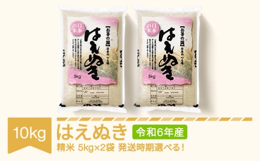 新米 米 10kg 5kg×2 はえぬき 精米 令和6年産 2025年1月上旬 fn-haxxb10-s1a 996061 - 山形県村山市