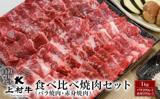 【カミチク】カルビ・赤身食べ比べ焼肉セット1kg 小分け 宮崎県産上村牛＜1.8-15＞焼肉 牛肉 焼き肉 803740 - 宮崎県西都市