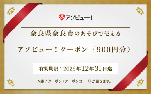 【奈良市】アソビュー！ふるさと納税クーポン（900円分）　3-001