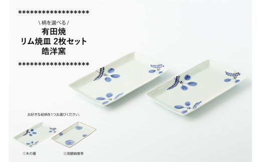 [カネアオ]有田焼 リム焼皿 2枚セット(※木の葉/渕錆蛸唐草から柄をお選びください。)皓洋窯