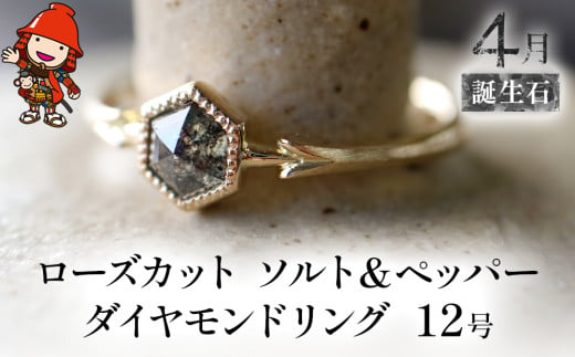 誕生石 4月 ローズカット ソルト＆ペッパー ダイヤモンド 指輪 リング 12号 K18 アクセサリー 婚約指輪 プロポーズ 結婚指輪 誕生日 婚約 結婚 母の日 プレゼント 祝 記念日 女性 贈り物 大分県産 九州産 中津市 1557711 - 大分県中津市