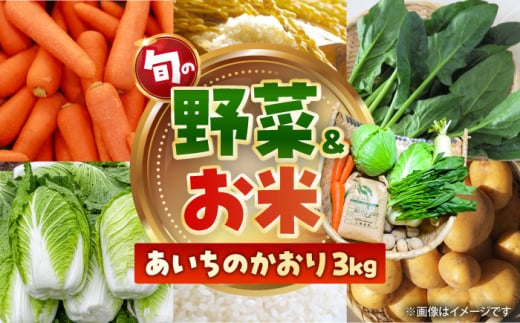 愛西市産 あいちのかおり3kgと旬の季節野菜詰め合わせ お米 精米 野菜 愛西市／お米の三輪 [AECM001]