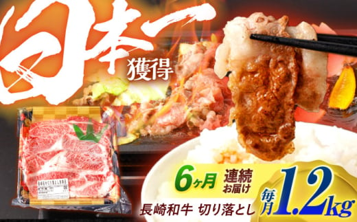 【6回定期便】長崎和牛 切り落とし 1.2kg（400g×3）肩ロース・モモ・カタ・バラ使用 / 牛肉 ぎゅうにく 肉 和牛 国産牛 切落し / 諫早市 / 西日本フード株式会社長崎和牛 [AHAV026] 1555123 - 長崎県諫早市