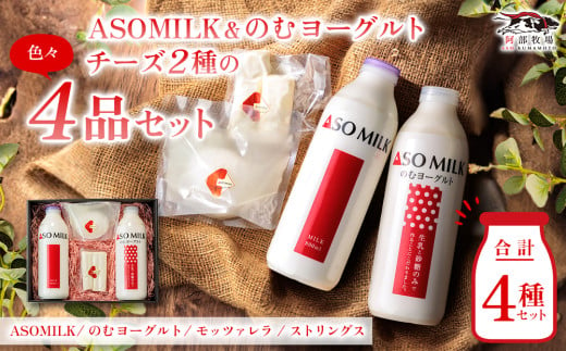 ★レビューキャンペーン対象返礼品★三ツ星受賞の牛乳を使用！牧場の風を感じる”阿部牧場 乳製品色々セット” ASOMILK800ml＆のむヨーグルト800ml＆阿部牧場しぼりたて牛乳でつくる出来立てチーズ2種セット チーズ モッツァレラ ストリングス  阿蘇ミルク ミシュラン 3つ星 受賞 牛乳 手作り 牧場直送  人気 お取り寄せ ギフト 贈答用 贈り物 ギフト 濃厚 晩酌 ワイン 熊本県 阿蘇市 1122341 - 熊本県阿蘇市