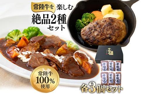 絶品 グルメ 2種セット ハンバーグ ビーフシチュー 各3セット 茨城県 ブランド牛 常陸牛 使用 524 1555454 - 茨城県茨城町