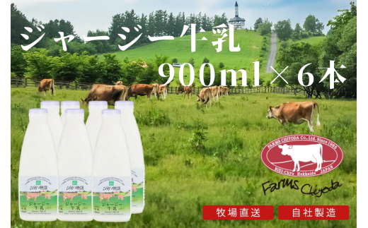 ファームズ千代田　ジャージー牛乳900ml×6本  | 冷蔵 人気 送料無料 お取り寄せ 取り寄せ 北海道 美瑛 おすすめ お土産 北海道料理 北海道土産 おみやげ お土産 牛乳 ジャージー ジャージー牛乳 ノンホモ ノンホモ牛乳 しぼりたて 搾りたて ノンホモジナイズ ノンホモジナイズ製法 希少 [019-46]