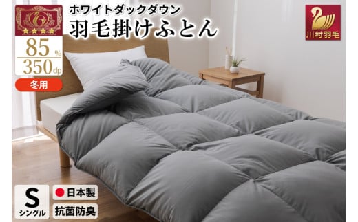 【冬用】羽毛布団 本掛け シングル ホワイトダックダウン 85％ 1.2kg（無地 グレー）[川村羽毛 山梨県 韮崎市 20742899] 布団 日本製 エクセルゴールドラベル 抗菌 防臭 羽毛 ふとん フトン 寝具 日用品 本掛け