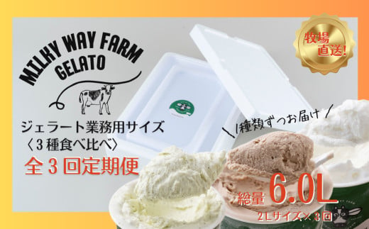 F188　《定期便》山中牧場「MILKY WAY FARM」ジェラート 業務用(２L)サイズ〈３種食べ比べ〉【３回お届け】