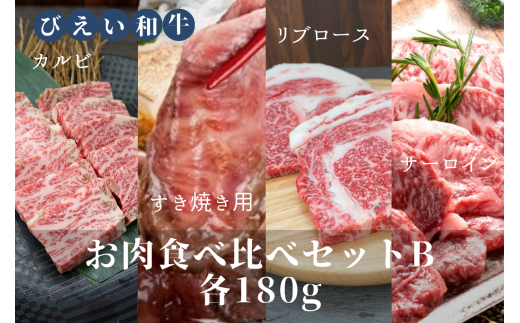 ファームズ千代田「びえい和牛」お肉食べ比べセットB(各180g) | 冷凍 人気 送料無料 お取り寄せ 北海道 美瑛 おすすめ お土産 御礼 ギフト 北海道土産 おみやげ お土産 高級 特選 贅沢 食べ比べ バラエティ 詰め合わせ 詰合せ つめあわせ セット 和牛 牛肉 カルビ ロース 国産 国産牛 国産牛肉 すき焼き リブロース サーロイン[042-08]