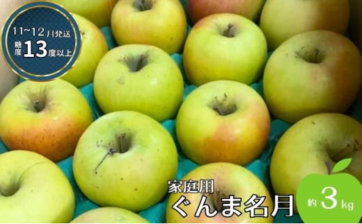 りんご 【11～12月発送】【訳あり】家庭用 ぐんま名月 約3kg 糖度13度以上（糖度証明書付き）【 弘前市産 青森りんご 】 1558496 - 青森県弘前市