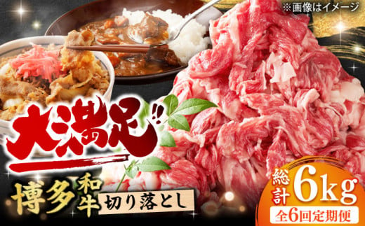 【6回定期便】【たっぷり満腹】博多和牛 切り落とし 1000g（500g×2P） 肉 にく ニク お肉 牛肉 博多和牛 黒毛和牛 赤身 薄切り 切り落とし 肩 バラ 国産 カレー 牛丼 肉じゃが 福岡 化粧箱入り 冷凍 1kg 広川町/株式会社MEAT PLUS [AFBO079] 1527997 - 福岡県広川町