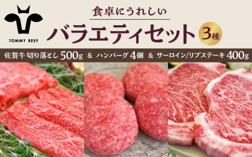 【牧場直送】佐賀牛 食卓にうれしいバラエティ セット（切り落とし 500g＆ハンバーグ4個＆サーロイン/リブステーキ 400g）【有限会社佐賀セントラル牧場】 [IAH206] 878911 - 佐賀県白石町