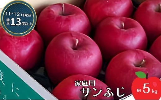 りんご 【11～12月発送】【訳あり】家庭用 サンふじ 約5kg 糖度13度以上（糖度証明書付き）【 弘前市産 青森りんご 】 1558497 - 青森県弘前市