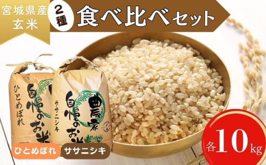 【令和6年産】 【新米】 ササニシキ ひとめぼれ （玄米） 各10kg 計20㎏ 宮城県 東松島市 ささにしき ヒトメボレ 米 玄米 新米 お米 おこめ 食べ比べ オンラインワンストップ 自治体マイページ U 1209467 - 宮城県東松島市