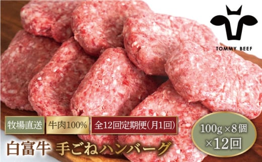 【牧場直送】【12回定期便】白富牛 岩塩と牛肉のみで作った手ごねハンバーグ 100g×8個【有限会社佐賀セントラル牧場】 [IAH056] 273532 - 佐賀県白石町