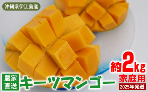 【2025年発送】沖縄県伊江島産　農家直送「キーツマンゴー」家庭用　約2kg フルーツ 果物 甘い 夏 濃厚 ギフト Mango ランキング 完熟 お気に入り 収穫 人気 甘味 フルーツ 沖縄県 国産 食品 特徴 産地直送 送料無料 1557378 - 沖縄県伊江村