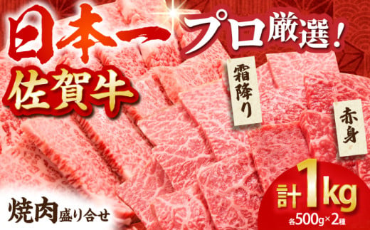 【2度の農林水産大臣賞】佐賀牛 焼肉 盛り合わせ 1.0kg ( 霜降り・赤身 各500g ) 【田中畜産牛肉店】 [HBH062] 365025 - 佐賀県江北町