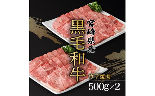 KU519 宮崎県産黒毛和牛ウデ焼肉500×2パック　合計1kg 1005837 - 宮崎県串間市