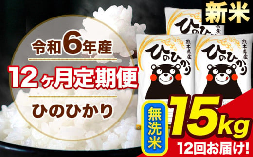 令和6年産 新米 【12ヶ月定期便】 ひのひかり 無洗米 15kg 5kg×3袋 計12回お届け 熊本県産 こめ コメ 無洗米 精米 荒尾市 ひの 米 定期 《お申込み月の翌月から出荷開始》