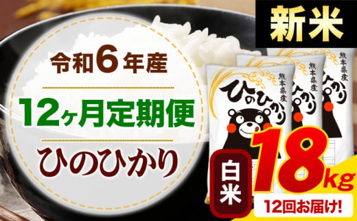 【12ヶ月定期便】令和6年産 新米 白米 早期先行予約受付中 ひのひかり 定期便 18kg《申込み翌月から発送》令和6年産 熊本県産 ふるさと納税 精米 ひの 米 こめ ふるさとのうぜい ヒノヒカリ コメ お米