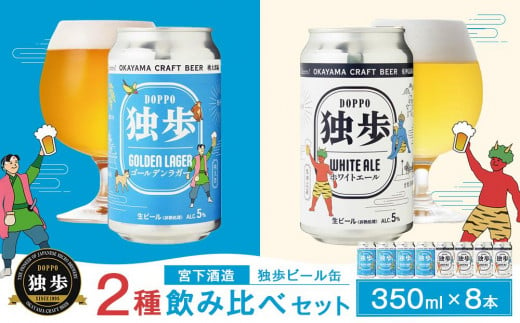 独歩ビール 缶 350ml × 8本 2種 飲み比べ セット 宮下酒造