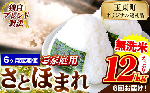 【6ヶ月定期便】熊本県産 さとほまれ 無洗米 ご家庭用 定期便 12kg 《申込み翌月から発送》熊本県 玉名郡 玉東町 米 こめ コメ ブレンド米 送料無料 1569296 - 熊本県玉東町