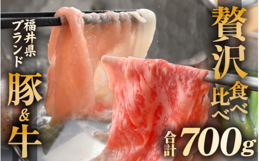 「福井県ブランド肉」贅沢食べ比べ 若狭牛 ふくいポーク 合計700g（豚ローススライス300g 和牛ロース400g）A4等級以上を厳選！【牛肉 黒毛和牛肉 銘柄豚肉 豚ばら肉 国産豚肉 福井県産 ポーク 焼き肉 しゃぶしゃぶ おかず 夕食 キャンプ飯 ぶたにく 使い勝手抜群 三元交配 肉 冷凍肉 小分け BBQ】 [e02-c012] 1582559 - 福井県越前町