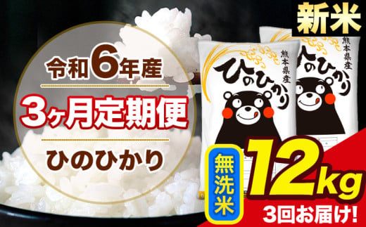 令和6年産 新米 【3ヶ月定期便】 ひのひかり 無洗米 12kg 6kg×2袋 計3回お届け 熊本県産 こめ コメ 無洗米 精米 荒尾市 ひの 米 定期 《お申込み月の翌月から出荷開始》