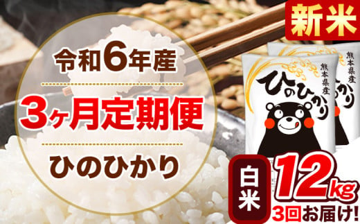 令和6年産新米 【3ヵ月定期便】 白米 ひのひかり 定期便 12kg 6kg×2袋《お申込み翌月から出荷開始》 熊本県産 精米 ひの 米 こめ ヒノヒカリ コメ お米 1582163 - 熊本県津奈木町