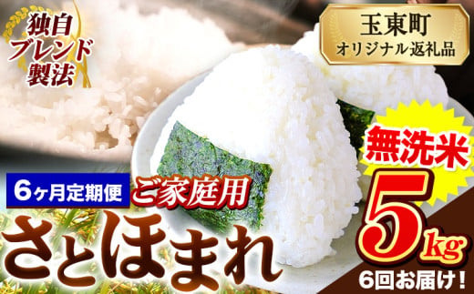 【6ヶ月定期便】熊本県産 さとほまれ 無洗米 ご家庭用 定期便 5kg 《申込み翌月から発送》熊本県 玉名郡 玉東町 米 こめ コメ ブレンド米 送料無料 1569278 - 熊本県玉東町