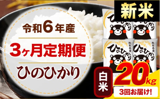 【3ヶ月定期便】令和6年産 新米 白米 早期先行予約受付中 ひのひかり 定期便 20kg《申込み翌月から発送》令和6年産 熊本県産 ふるさと納税 精米 ひの 米 こめ ふるさとのうぜい ヒノヒカリ コメ お米