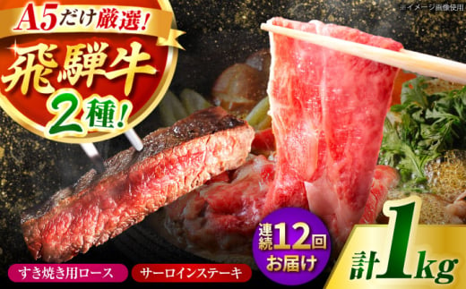 [12回定期]特選飛騨牛ステーキ&すきやき用(1Kgセット) / 飛騨牛 焼肉 ステーキ 肉 すき焼き すきやき 鍋 A5ランク 牛肉 / 御嵩町 / 肉のキング [AVAG013]