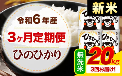 【3ヶ月定期便】令和6年産 新米 無洗米 早期先行予約受付中 ひのひかり 定期便 20kg《申込み翌月から発送》令和6年産 熊本県産 ふるさと納税 精米 ひの 米 こめ ふるさとのうぜい ヒノヒカリ コメ お米