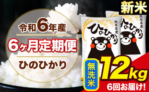 令和6年産 新米 【6ヶ月定期便】 ひのひかり 無洗米 12kg 6kg×2袋 計6回お届け 熊本県産 こめ コメ 無洗米 精米 荒尾市 ひの 米 定期 《お申込み月の翌月から出荷開始》