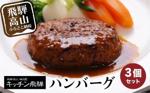 【通常配送】キッチン飛騨 ハンバーグ 3個セット デミグラスソース付 国産豚 国産牛 飛騨ハム 冷凍 老舗 名店 飛騨高山 おすすめ 発送時期が選べる CQ002VC13